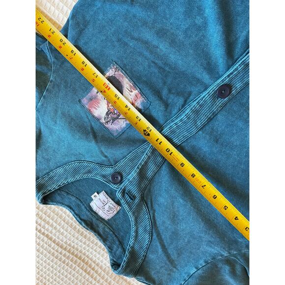 Michael Leu Washed Blue Button Front Cotton Cardigan W/ Painted Style Graphic Sm - Picture 7 of 11